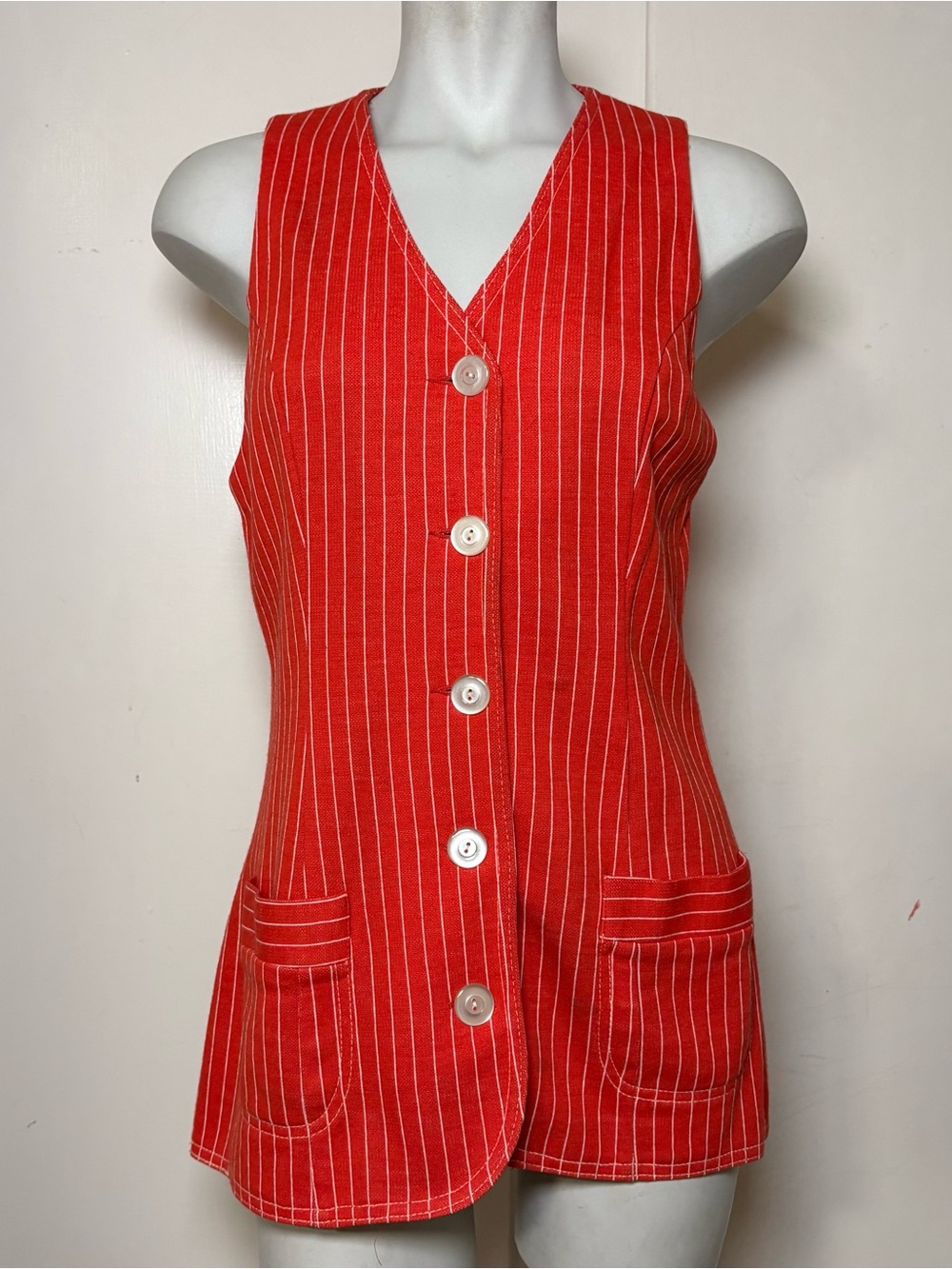 Vintage 70s Orange Pin Stripe Knit Long Vest